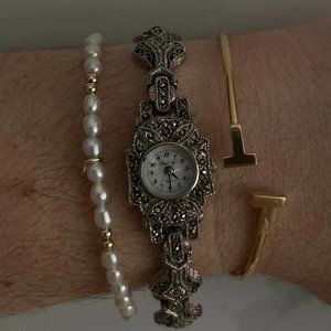 Silver Dainty Embellished Vintage Ladies Watch